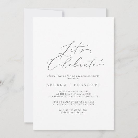 Fijne zilverkalligrafie Laten we vieren Kaart (Voorkant)