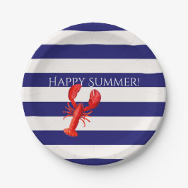 Fijne zomer blauwe witte strepen rode kreeft papieren bordje
