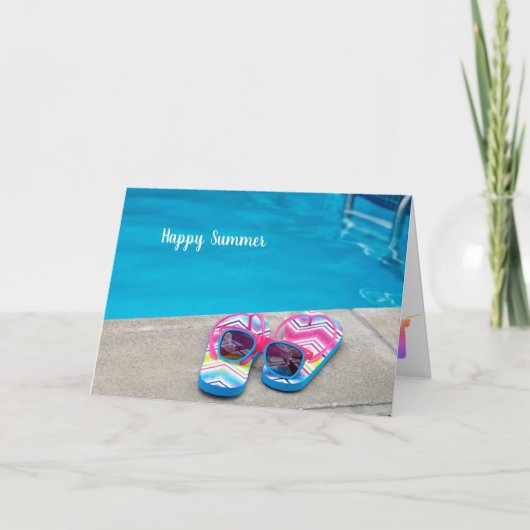 Fijne zomerse teenslippers bij het zwembad kaart (Voorkant)