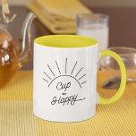 Fijne Zonnezonnige Moderne Cute Chic-Mok Mok<br><div class="desc">Trendy, stijlvolle, grappige koffie mok gezegde "Cup of Happy" in moderne typografie met grillige zon illustratie op de tweekleurige koffie mok. Deze moderne en elegante mok is ideaal voor iedereen die op zoek is naar een manier om zijn vrije dag op de juiste voet te beginnen. De mok is voorzien...</div>