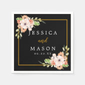 Fijne zwarte bloemenbruiloft cocktail servetten (Voorkant)