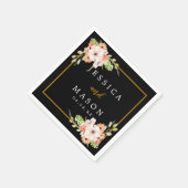 Fijne zwarte bloemenbruiloft cocktail servetten (Hoek)