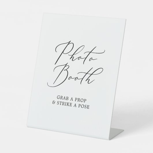 Fijne Zwarte Calligrafie Bruiloft Foto Booth Reclamebord Met Voetstuk (Voorkant)