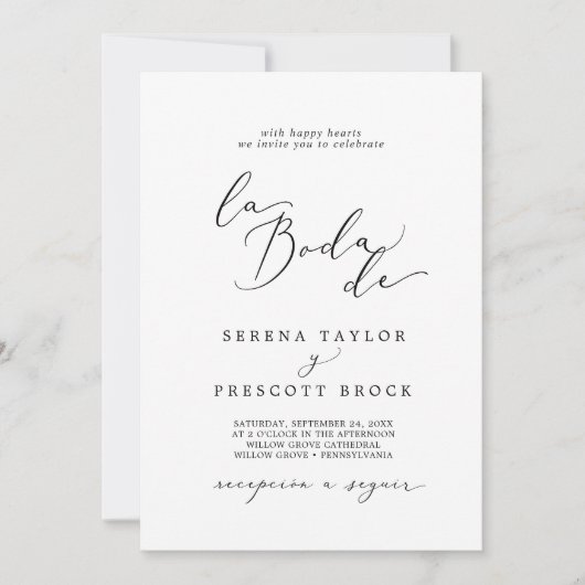 Fijne Zwarte Calligrafie La Boda De Bruiloft Kaart (Voorkant)