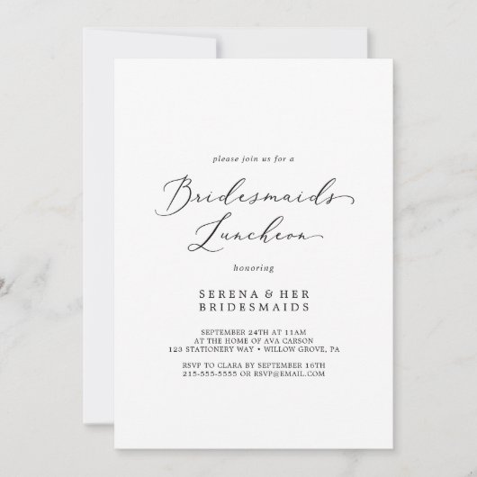 Fijne zwarte kalligrafie bruidsmeisjes lunch kaart (Voorkant)