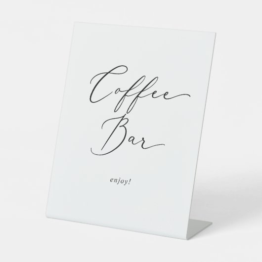Fijne zwarte kalligrafie bruiloft koffie bar reclamebord met voetstuk (Voorkant)
