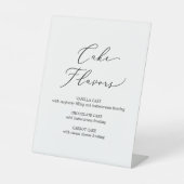 Fijne zwarte kalligrafie bruiloft taart smaken reclamebord met voetstuk (Voorkant)