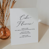 Fijne zwarte kalligrafie bruiloft taart smaken reclamebord met voetstuk