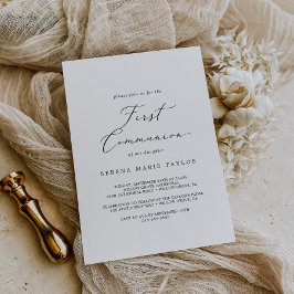 Fijne zwarte kalligrafie Eerste Communie Kaart