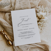 Fijne zwarte kalligrafie Eerste Communie Kaart