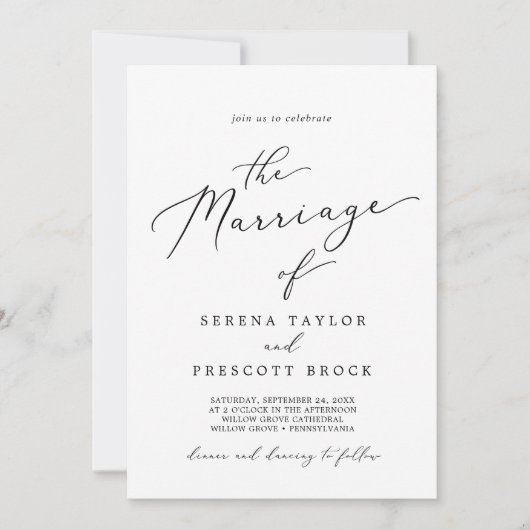 Fijne zwarte kalligrafie in één huwelijk kaart (Voorkant)