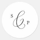 Fijne Zwarte Monogram Weddenschap Envelopzegels Ronde Sticker (Voorkant)