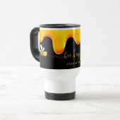 Fijne zwarte schattige hommels die honing druppele reisbeker (Voorkant links)