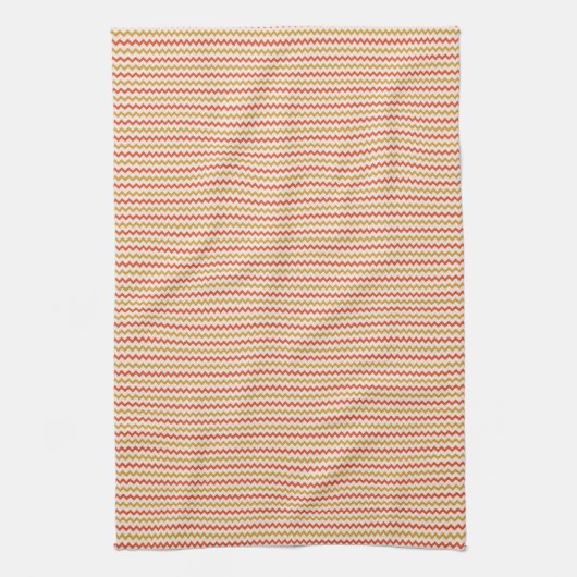 Fijnkleurig chevron zigzag ochre roze theedoek (Verticaal)