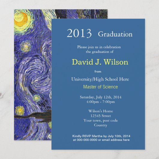 Fijnse Sterrennacht graduatie party Kaart (Voorkant / Achterkant)