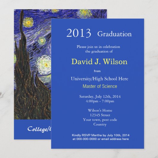 Fijnse Sterrennacht graduatie party Kaart (Voorkant / Achterkant)