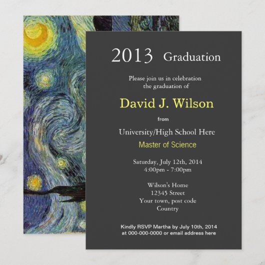 Fijnse Sterrennacht graduatie party Kaart (Voorkant / Achterkant)