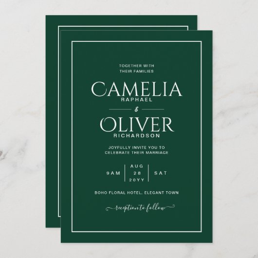 Fijnste Smaragdgroene MONOCHROME Trouwfeest Kaart (Voorkant / Achterkant)