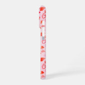 Fijnt Roze Hartpatroon & Monogram Wit Hart iPhone Hoesje (Linkerkant)