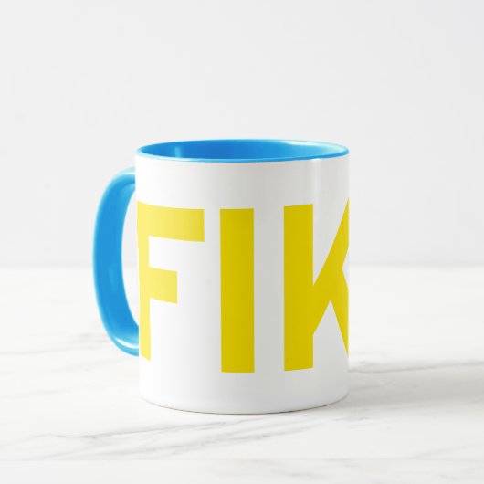 FIKA Bold Geel en Blauw Mok (Voorkant links)