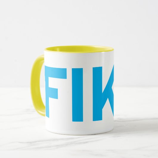 FIKA Bold Geel en Blauw Mok (Voorkant links)