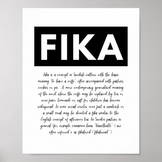 Fika-definitie Afdrukken, afdrukbare wandkunst Poster (Voorkant)
