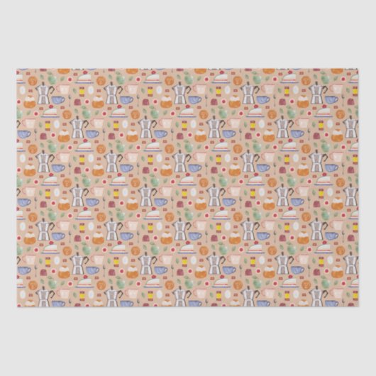 Fika (Tender Peach) - Waterverf Patroon Tissuepapier (Voorkant)