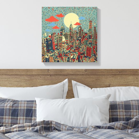 filadelphia skyline canvas afdruk (Insitu (Slaapkamer))