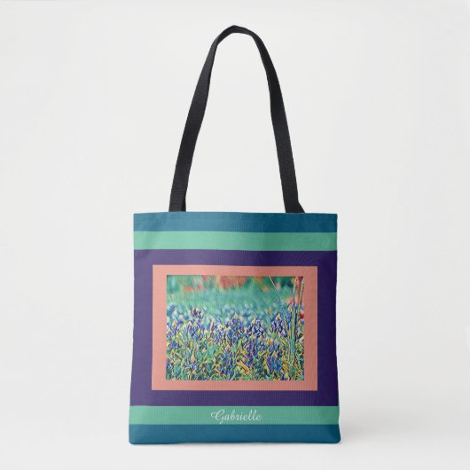 FIleld van blauwvintonijn, paars, zalm, aqua; w na Tote Bag (Voorkant)