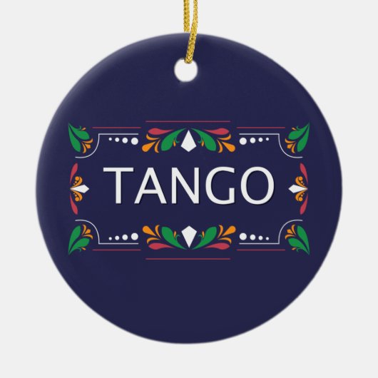 Fileteado Argentine Tango Floral op blauw Keramisch Ornament (Voorkant)