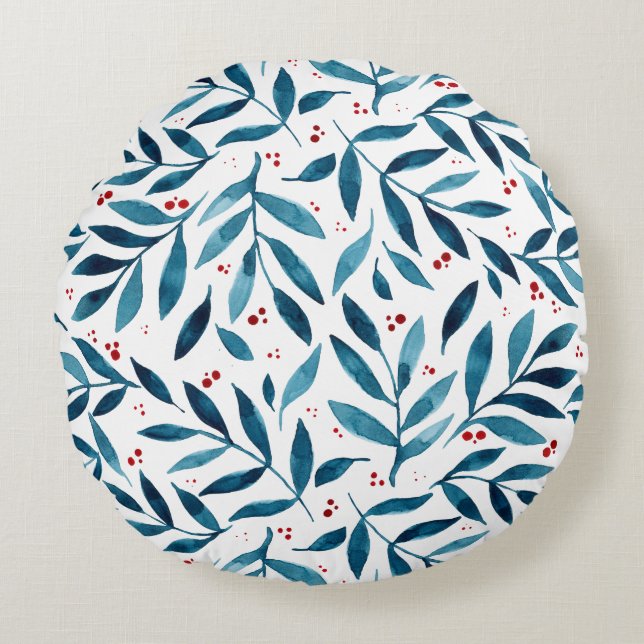 filialen van de  waterverf - turquoise en red rond kussen (Voorkant)