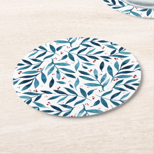 filialen van de waterverf - turquoise en red ronde kartonnen onderzetter (Gebogen)