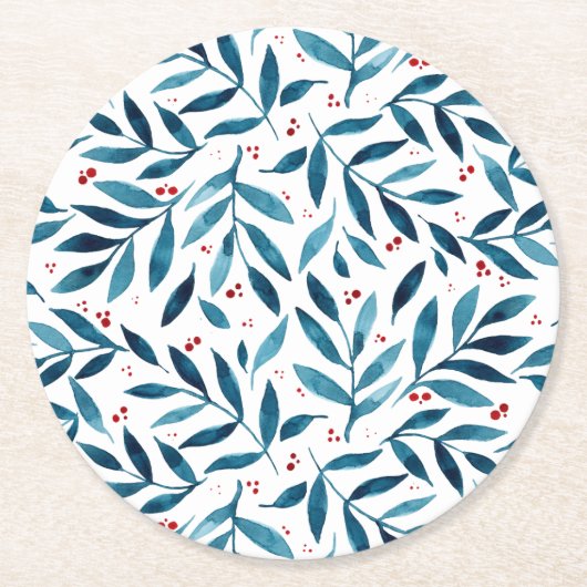 filialen van de waterverf - turquoise en red ronde kartonnen onderzetter (Voorkant)