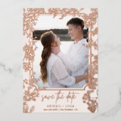 filigraan bloemenchinoiserie save date bruiloft folie uitnodiging (Voorkant)