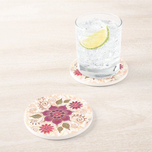 Filigraan cirkel met bloemen zandsteen onderzetter (Zijkant)