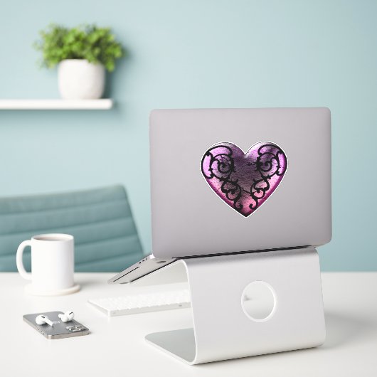 Filigraan Gothic Roze Hart Vinyl Stickers (Laptop op bureau)