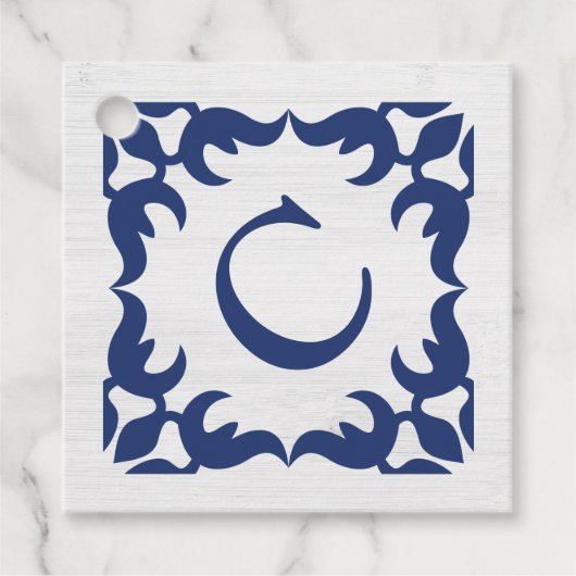 filigraan ingelijst monogram in marineblauw bedankjes labels (Voorkant)