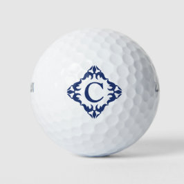 filigraan ingelijst monogram in marineblauw golfballen