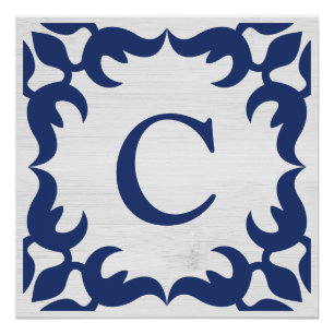 filigraan ingelijst monogram in marineblauw perfect poster