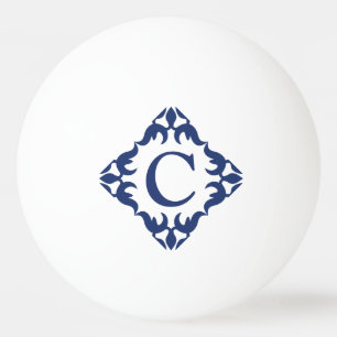 filigraan ingelijst monogram in marineblauw pingpongbal