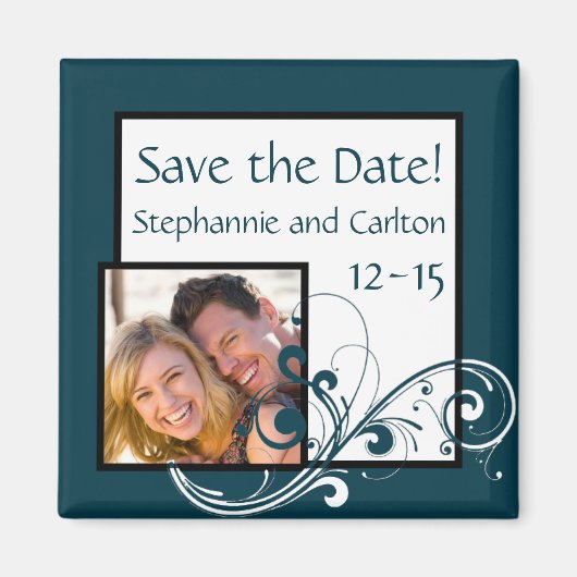 Filigraan Marine/Wit Bruiloft Aankondiging Magneet (Voorkant)