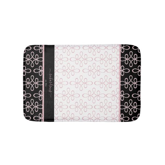 Filigraan Patroon Monogram Elegant Zwart Roze Wit Badmat (Voorkant)