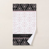 Filigraan Patroon Monogram Naam Elegant Roze Zwart Bad Handdoek (Handdoek)