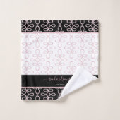 Filigraan Patroon Monogram Naam Elegant Roze Zwart Bad Handdoek (Wasdoekje)