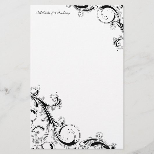 Filigraan Swirl Zwart 5.5 x 8.5 Stationery Briefpapier (Voorkant)