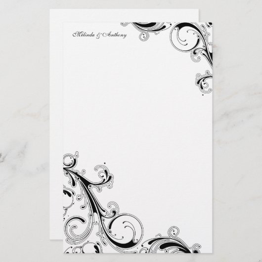 Filigraan Swirl Zwart 5.5 x 8.5 Stationery Briefpapier (Voorkant / Achterkant)