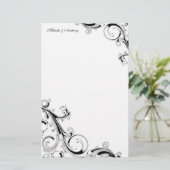 Filigraan Swirl Zwart 5.5 x 8.5 Stationery Briefpapier (Staand voorkant)