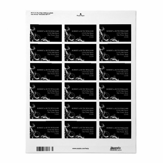 Filigraan Swirl Zwart w/White Etiket (Full Sheet)