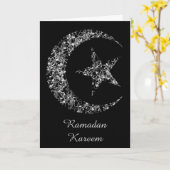 Filigraan Toenemende Maan en Ster op Zwarte Kaart (Gele Bloem)