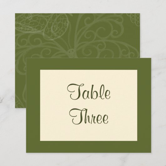 Filigraan Vlindertafel Nummer (olijfgroen) Briefkaart (Voorkant / Achterkant)